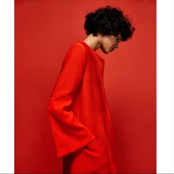 Zara Red Orange Bell Sleeve Snap Button Jacket - Picture 4 of 15